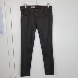 AG Legging Ankle Jeggings Faux Leather Dark Brown Skinny Stretchy WOmens 30